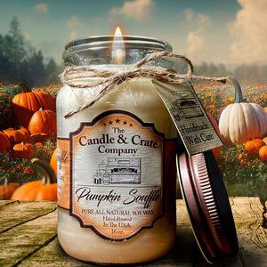Pumpkin Souffle, 16oz. Mason Jar, Handmade Soy Wax Candles, Fall Scented…